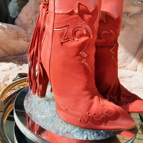 ZARA red suede fringe chain western bootie - Picture 3 of 10